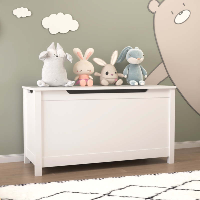 White Kids' Toy Box for Playroom with Safety Hinged Lid