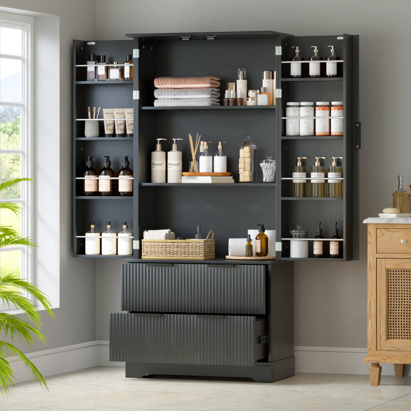Modern Fluted Kitchen Pantry Cabinet, Drawers & Spice Racks