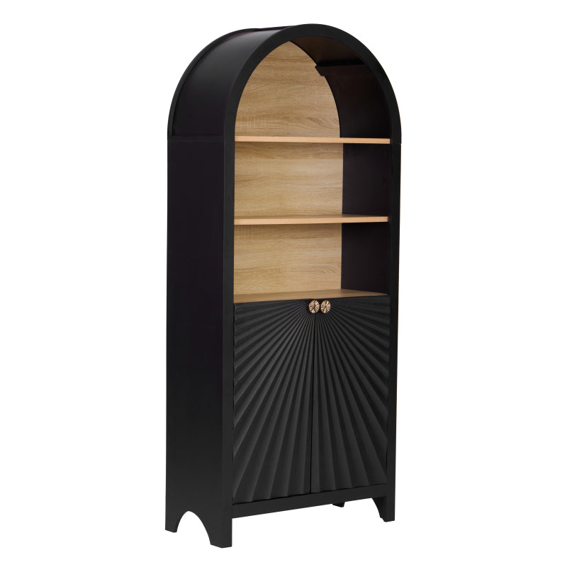 Mid-Century Tall Arched Bookcase with Door for Living Room