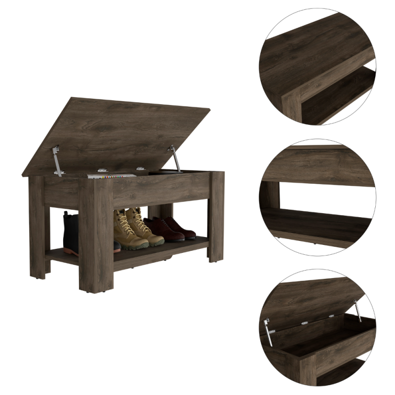Austin Dark Brown Side Table for Living Room, Pull-Out Tray