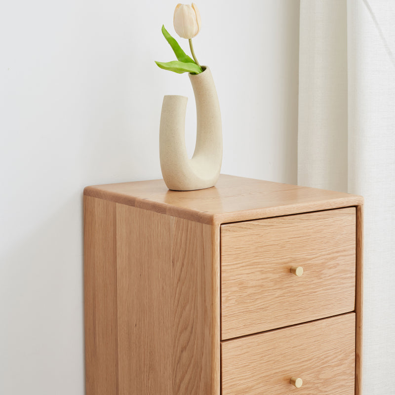 Solid Oak Corner Nightstand for Bedroom with Storage