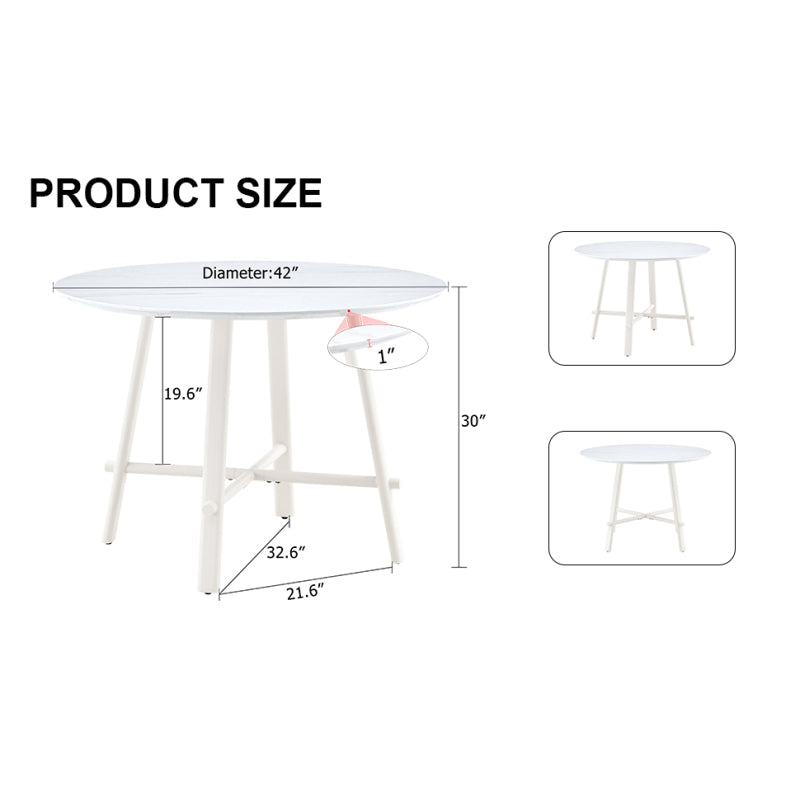 Modern Round Dining Table, Dining Room, 42-Inch White Top