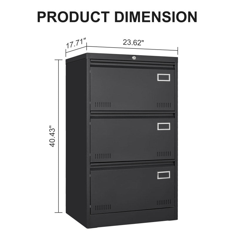 Sleek 3-Drawer Lateral File Cabinet for Home Office, Locking