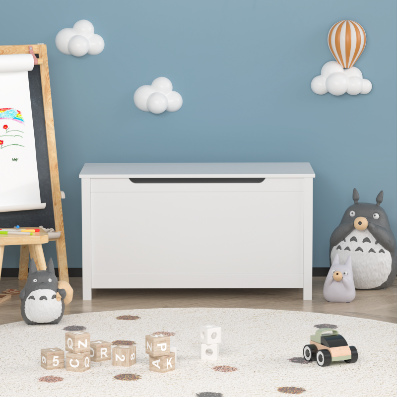 White Kids' Toy Box for Playroom with Safety Hinged Lid