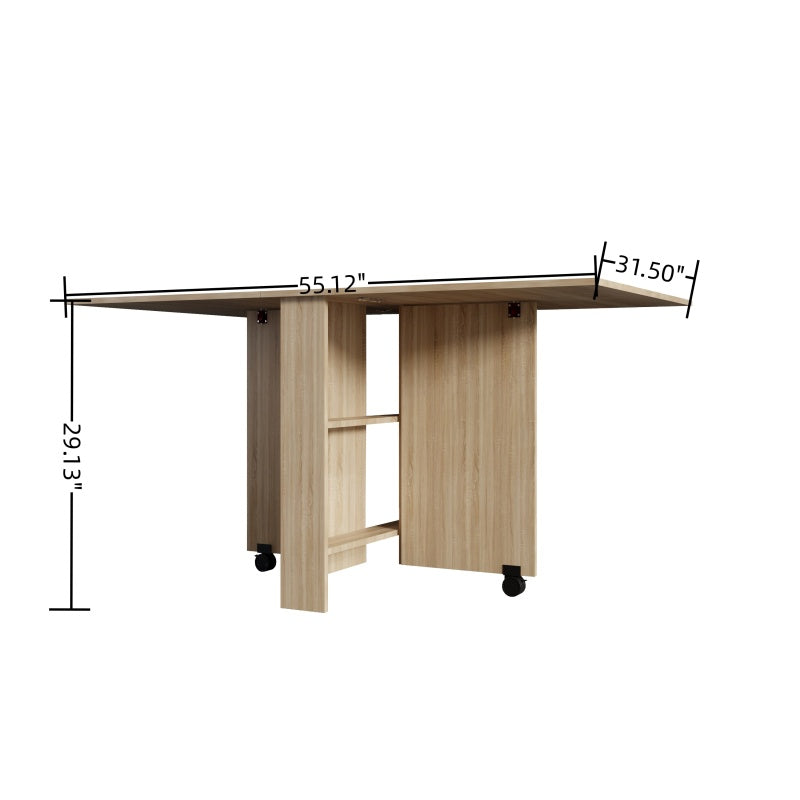 DFW Space-Saving Folding Dining Table with Shelves & Wheels