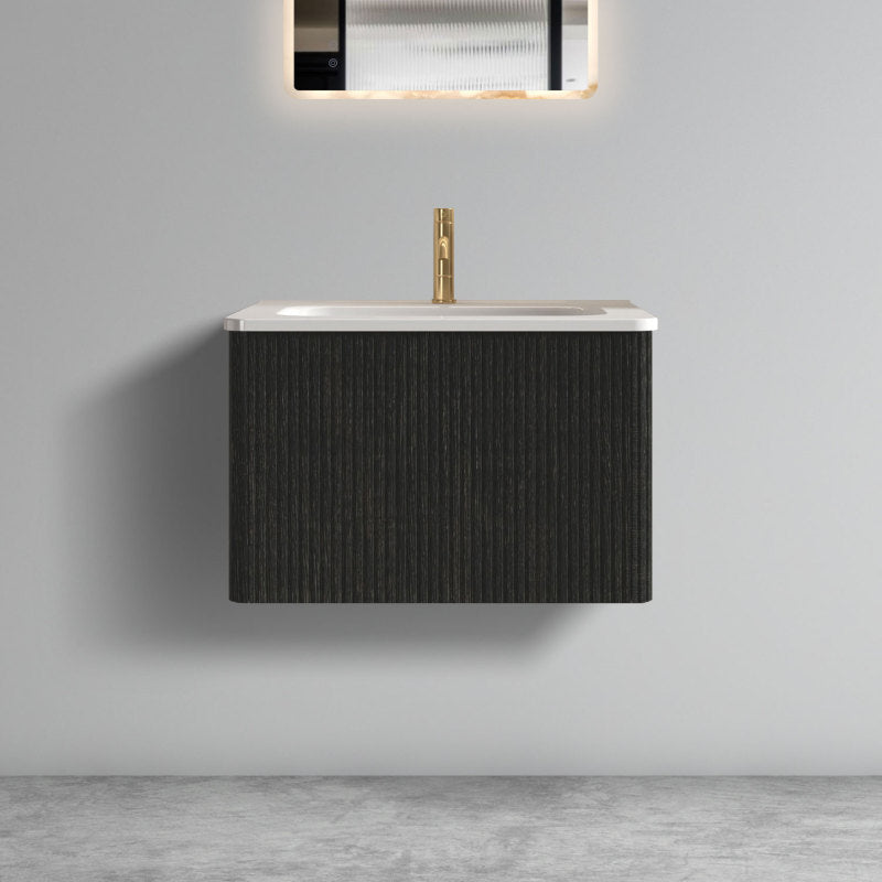 Etna 24-in Striped Walnut Floating Bath Vanity, Ceramic Sink