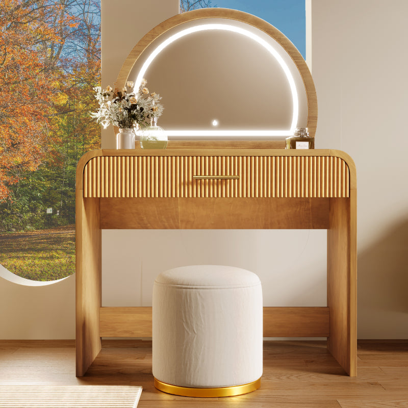 Modern Vanity Set for Bedroom with Touch LED Mirror, 2 Drawers