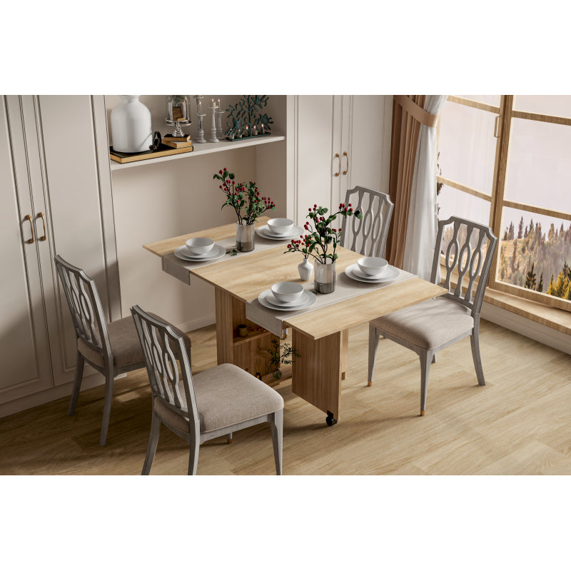DFW Space-Saving Folding Dining Table with Shelves & Wheels