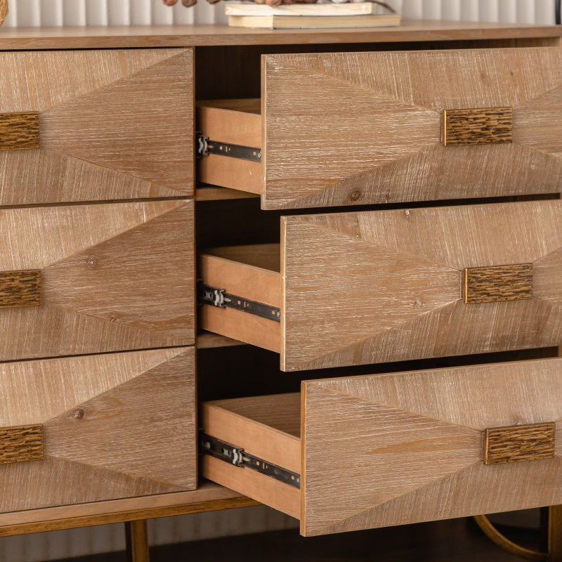 Modern Light Wood Dresser & TV Stand for Bedroom, 6 Drawers