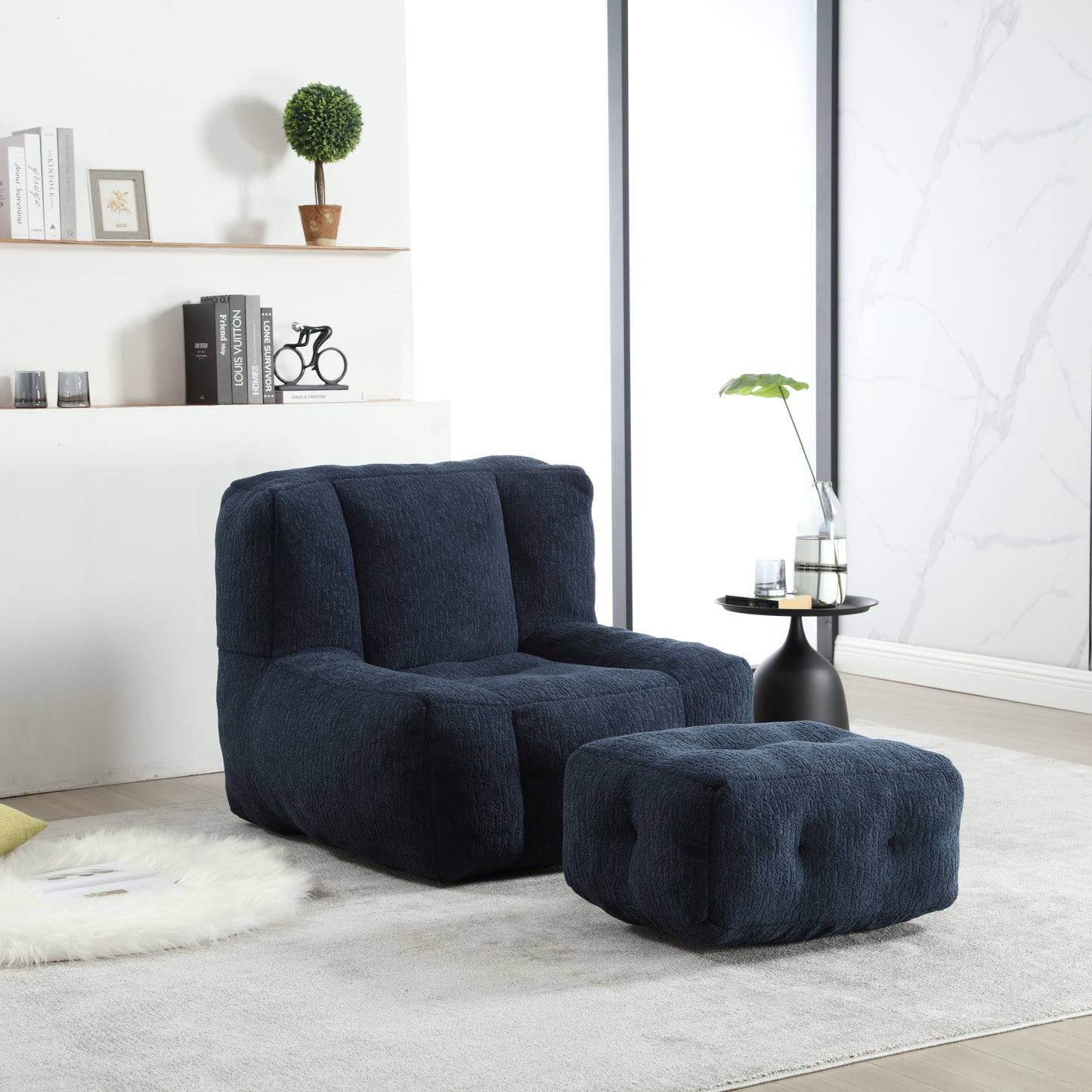 Modern Plush Bean Bag Chair for Living Room with Ottoman