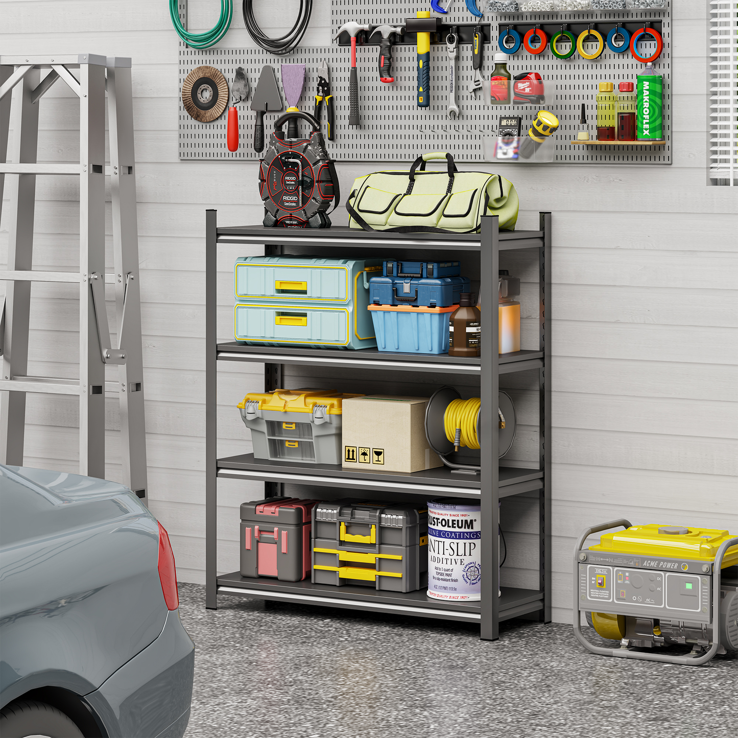 Industrial 4-Tier Metal Rack for Home & Garage, Adjustable