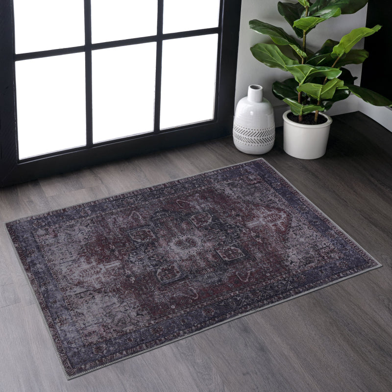 NAAR MAVAL Modern Burgundy Entryway Doormat, Washable