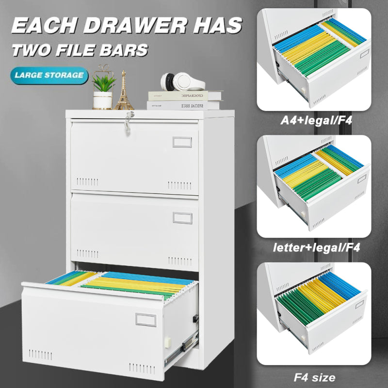Sleek 3-Drawer Lateral File Cabinet for Home Office, Locking