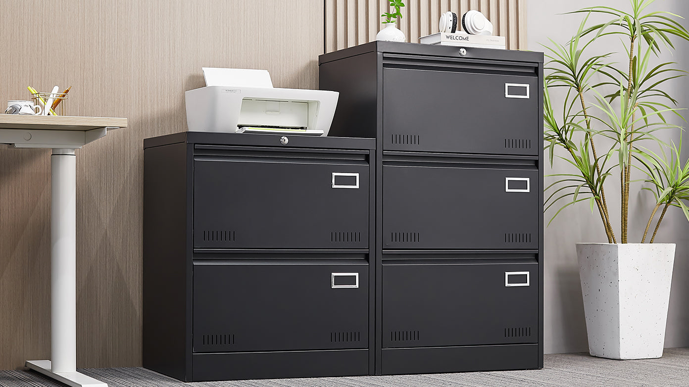 Sleek 3-Drawer Lateral File Cabinet for Home Office, Locking