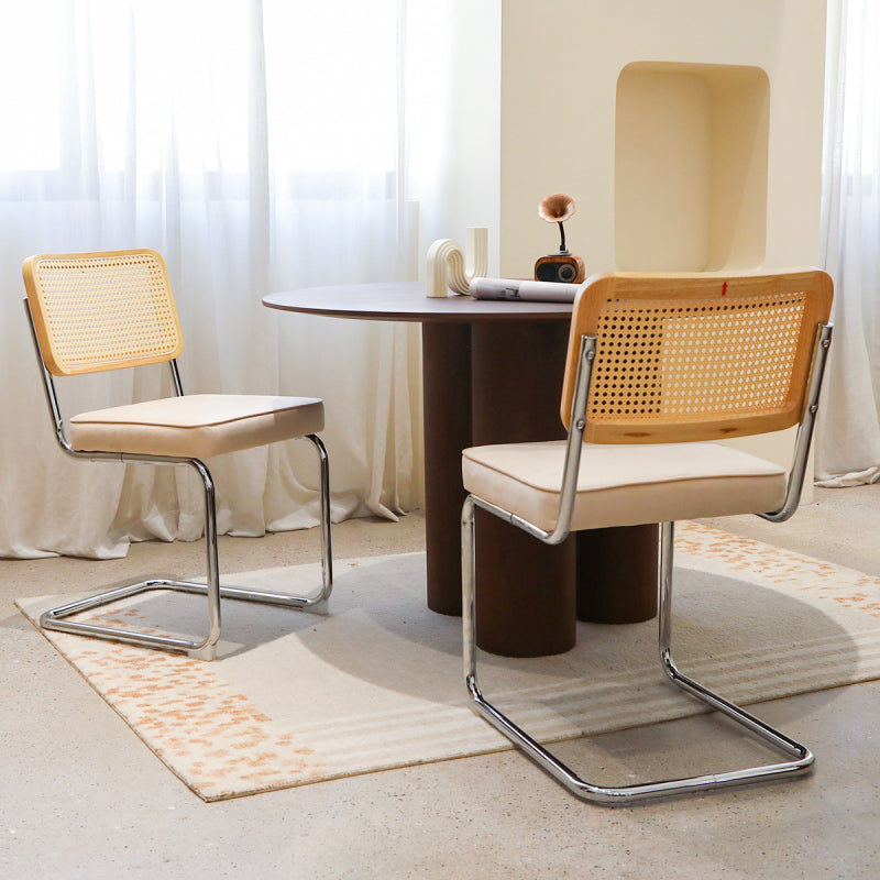 RR Mid-Century Dining Chairs, Velvet & Rattan, Set of 2