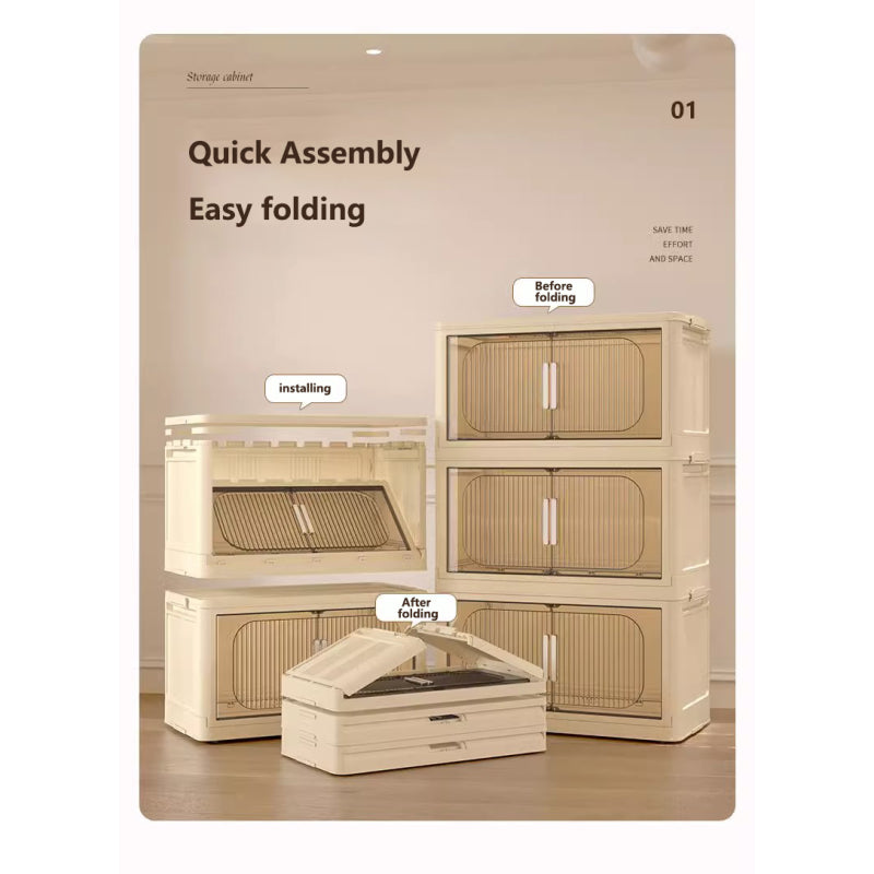 Modern Folding Closet Cabinet with Wheels, 3-Tier