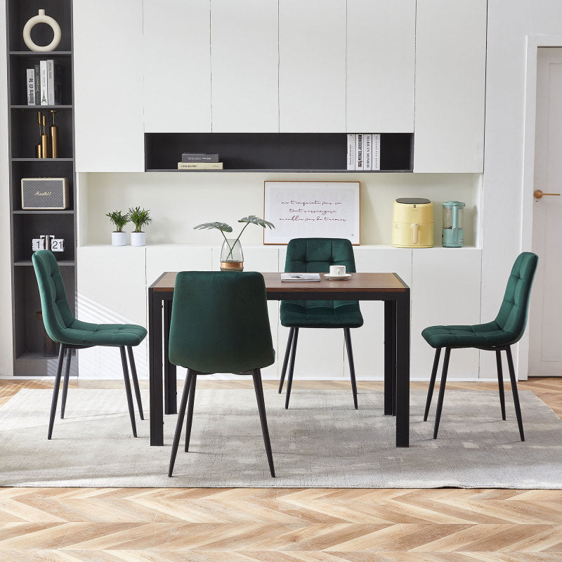 Mid-Century Green Velvet Dining Chairs for Kitchen, Set of 4
