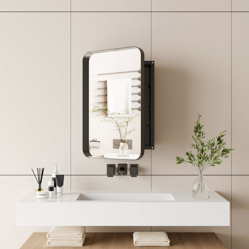 Black Metal Bathroom Medicine Cabinet, Adjustable Shelves