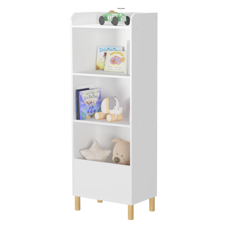Modern 4-Tier Kids Bookcase for Playroom with Toy Storage