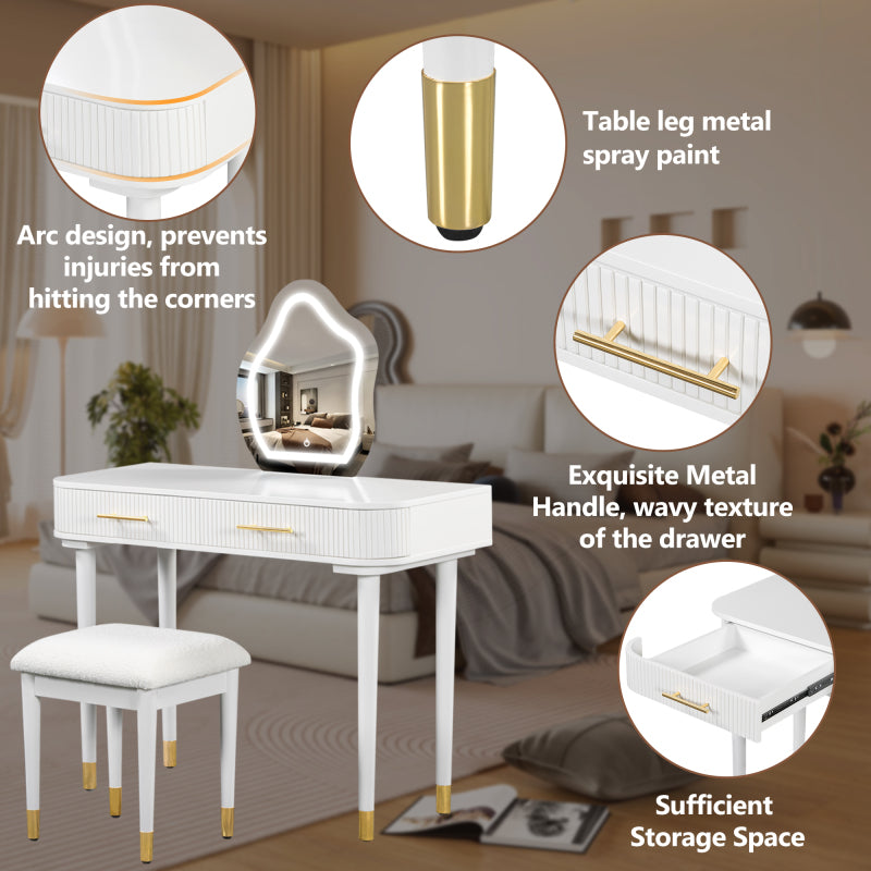 Modern Vanity Set for Bedroom with Touch LED Mirror, 2 Drawers