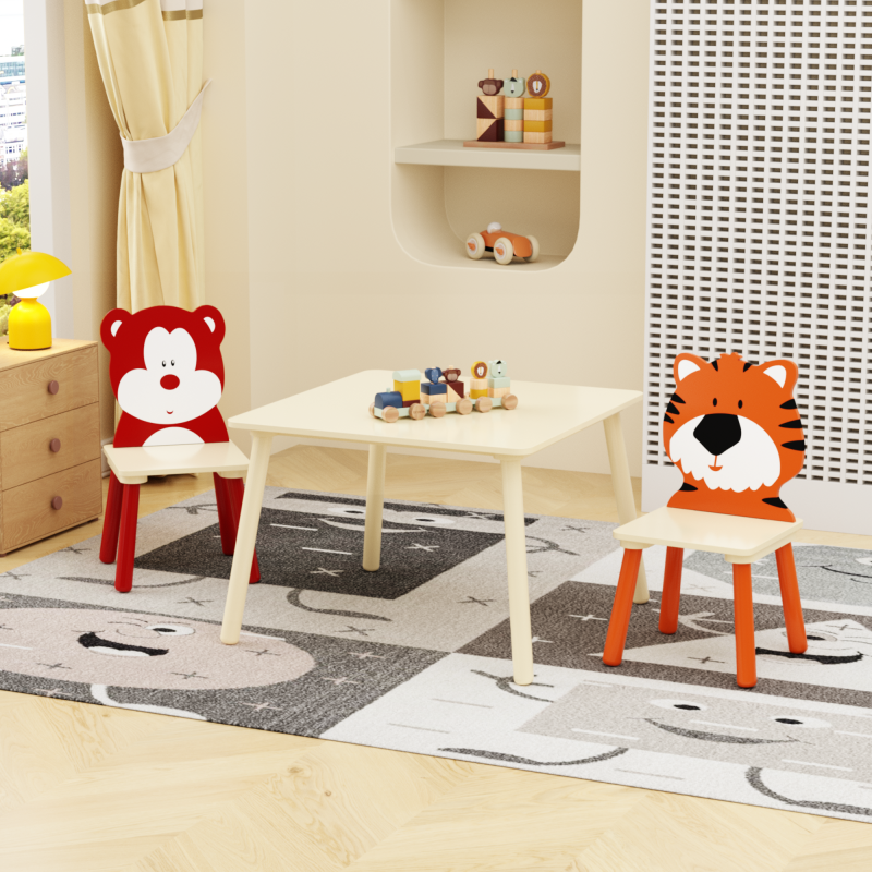 Playful Playroom Kids Table & 4 Animal Chairs, Spacious Top