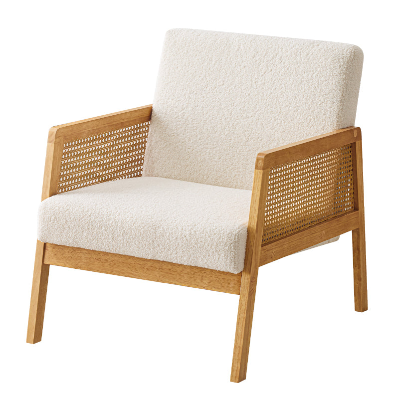 Mid-Century Sherpa Lounge Chair for Living Room, Solid Wood