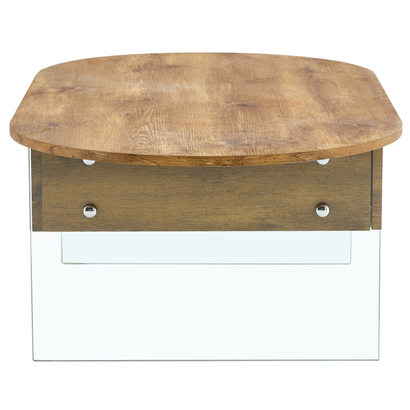 Natural Oval Coffee Table, Living Room, Glass Sides, Drawers