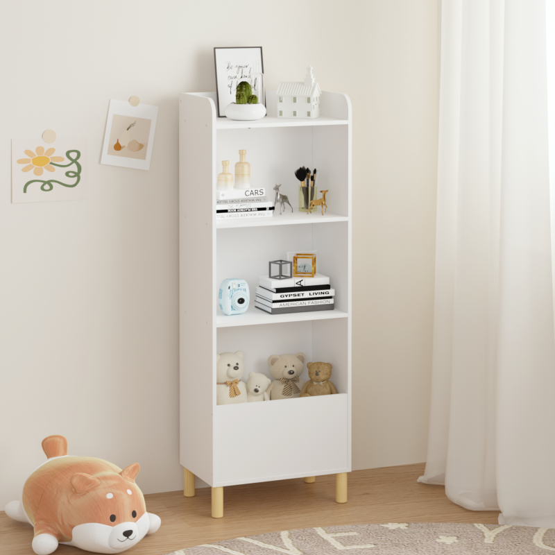 Modern 4-Tier Kids Bookcase for Playroom with Toy Storage