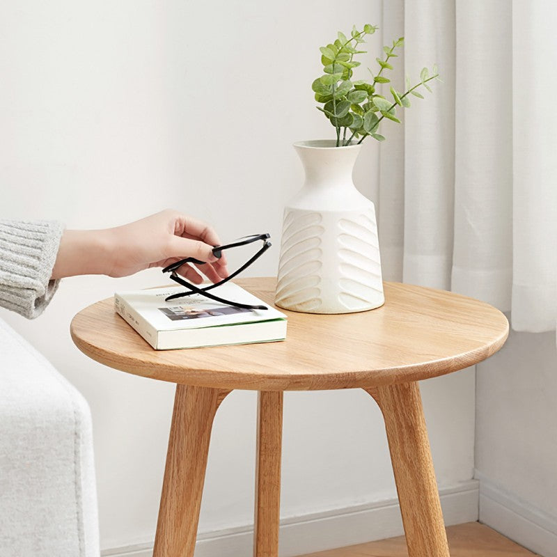 Modern Solid Oak Round End Table for Living Room
