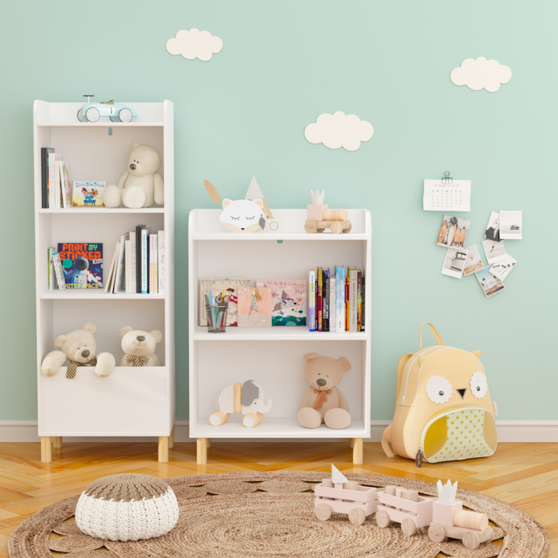 Modern 4-Tier Kids Bookcase for Playroom with Toy Storage