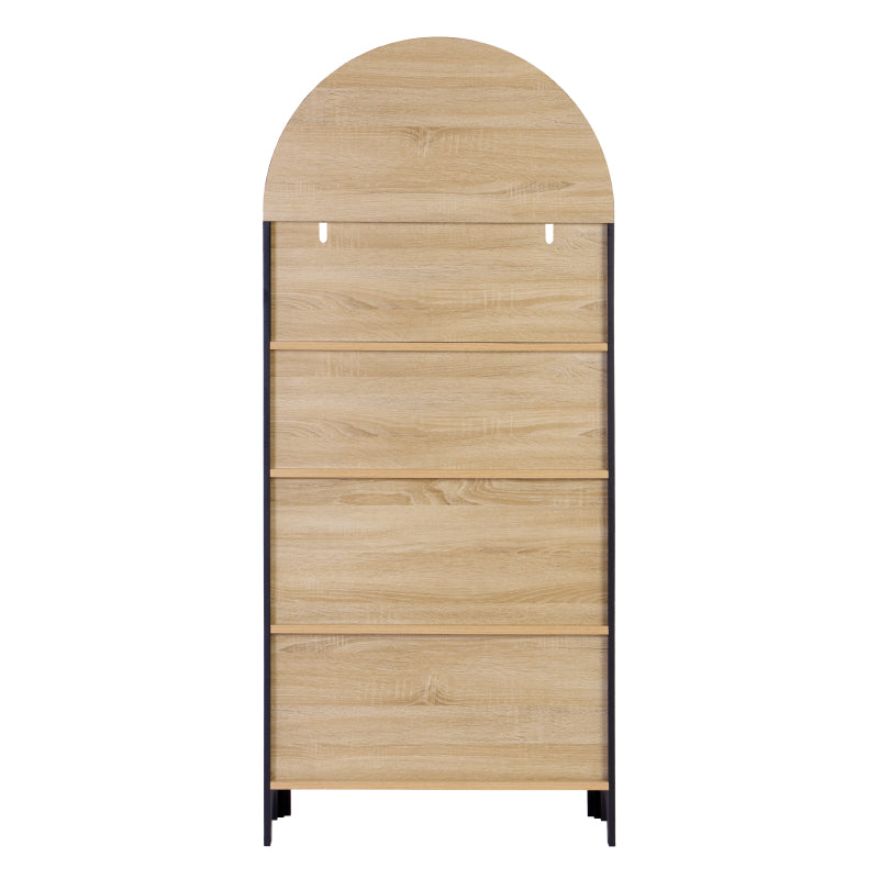 Mid-Century Tall Arched Bookcase with Door for Living Room