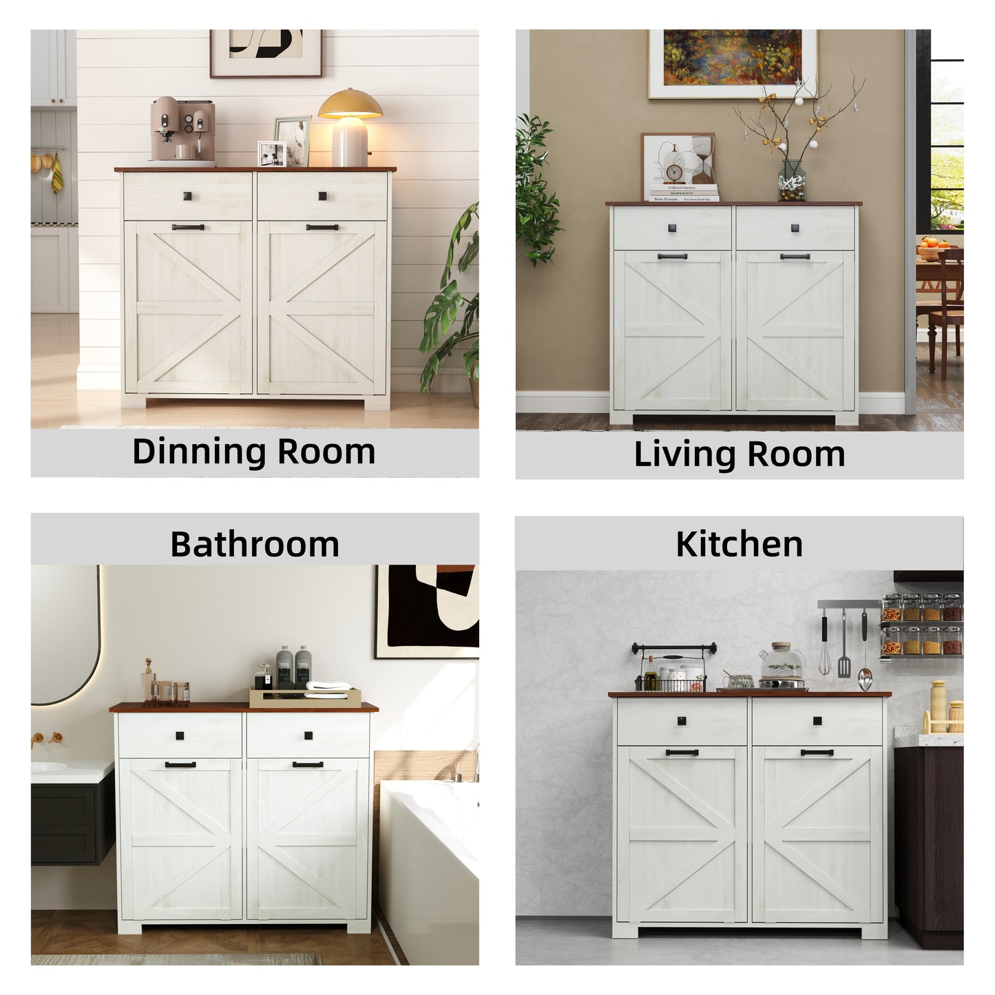 Farmhouse Barn-Door Double Tilt-Out Kitchen Trash Cabinet