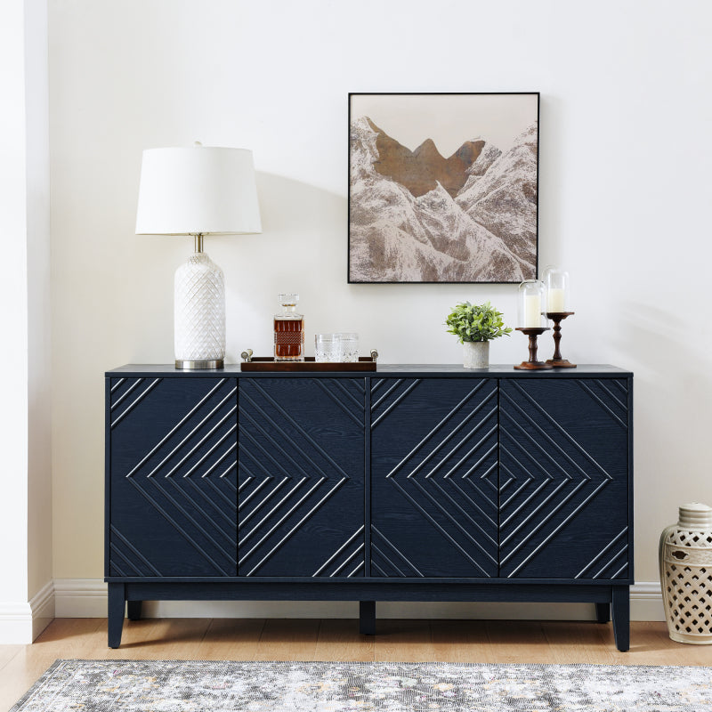 Walnut Mid-Century Sideboard for Living Room, Fluted Doors