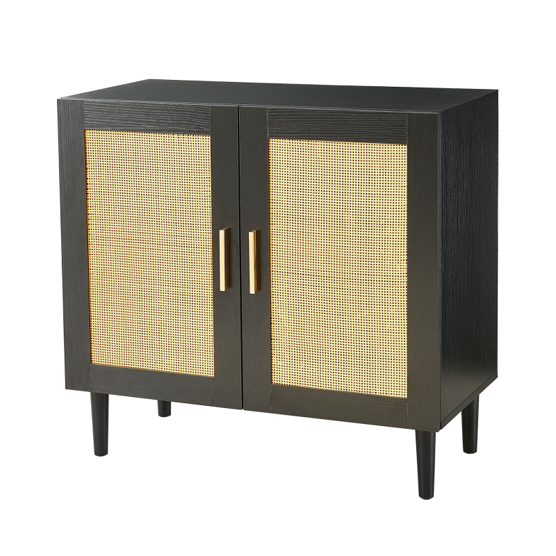 Modern Rattan Sideboard for Living Room, Adjustable Shelves
