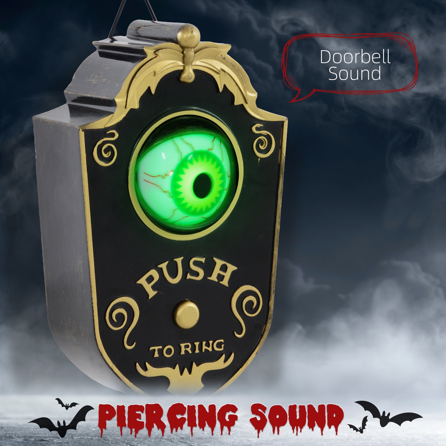 HOMCOM Halloween Doorbell for Porch, Eyeball Lights & Sounds
