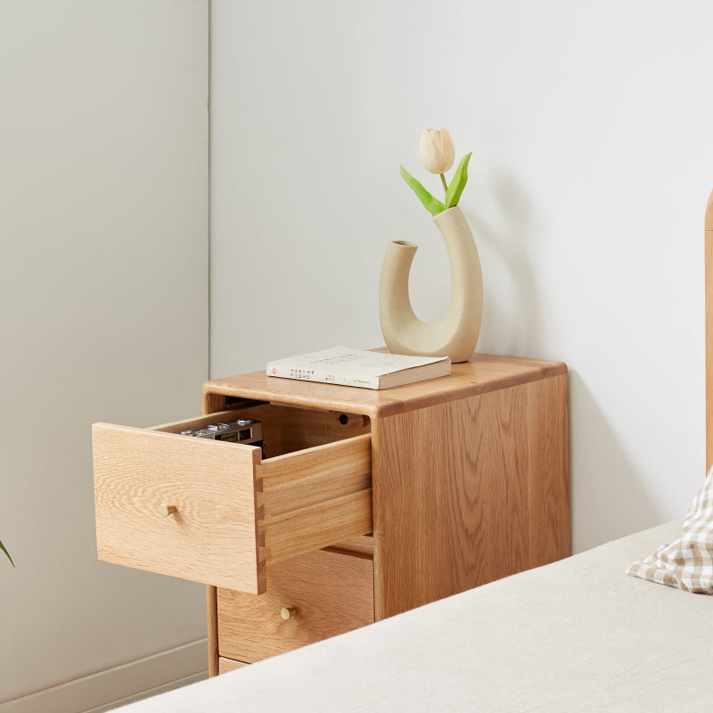 Solid Oak Corner Nightstand for Bedroom with Storage