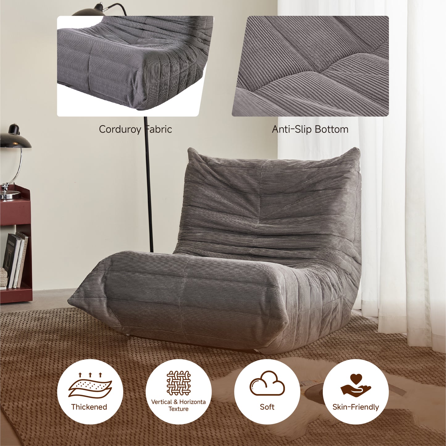 Bean Bag Chairs for Adults, BeanBag Reading Chair Memory Foam Couch, Floor Chair Soft Teddy Material, Comfy Reading Nook Chairs for Bedroom Living Room Office
