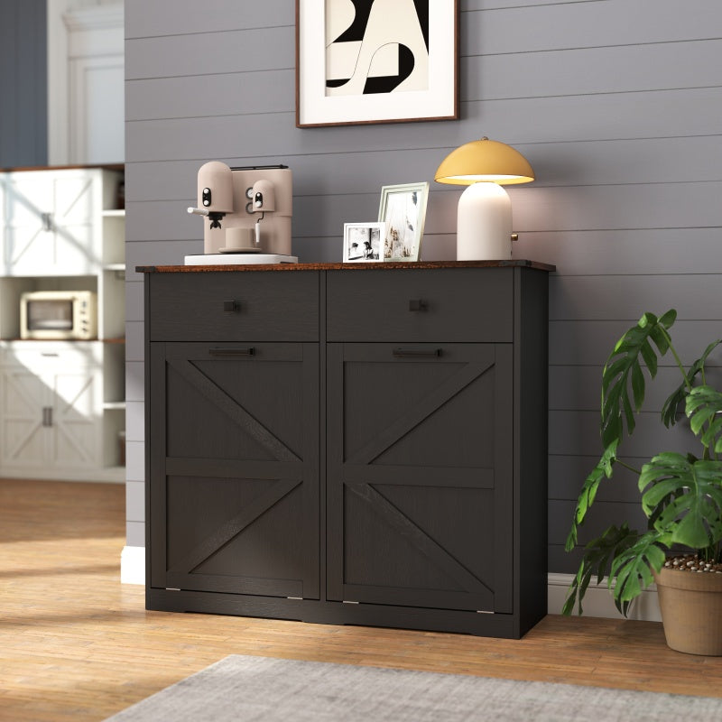 Farmhouse Barn-Door Double Tilt-Out Kitchen Trash Cabinet