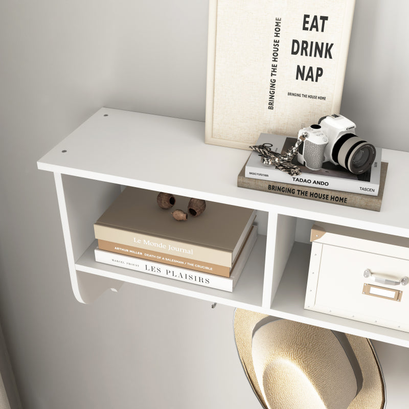 White Wall Coat Rack for Entryway, Shelf & 4 Dual Hooks
