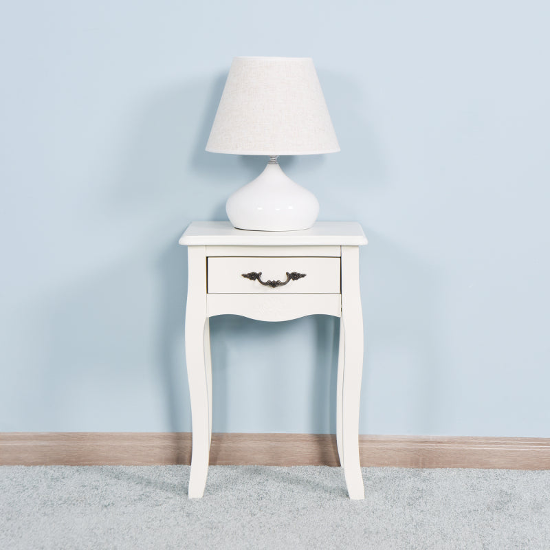 Classic White Living Room Side Table with Drawer
