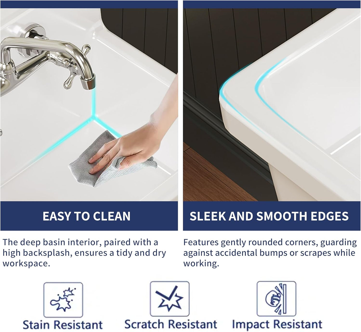 ELLAI Farmhouse Wall-Mount Laundry Room Sink with High Back