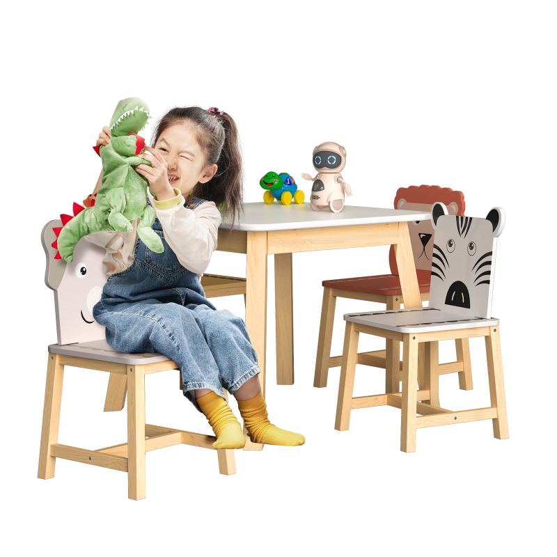 Playful Playroom Kids Table & 4 Animal Chairs, Spacious Top