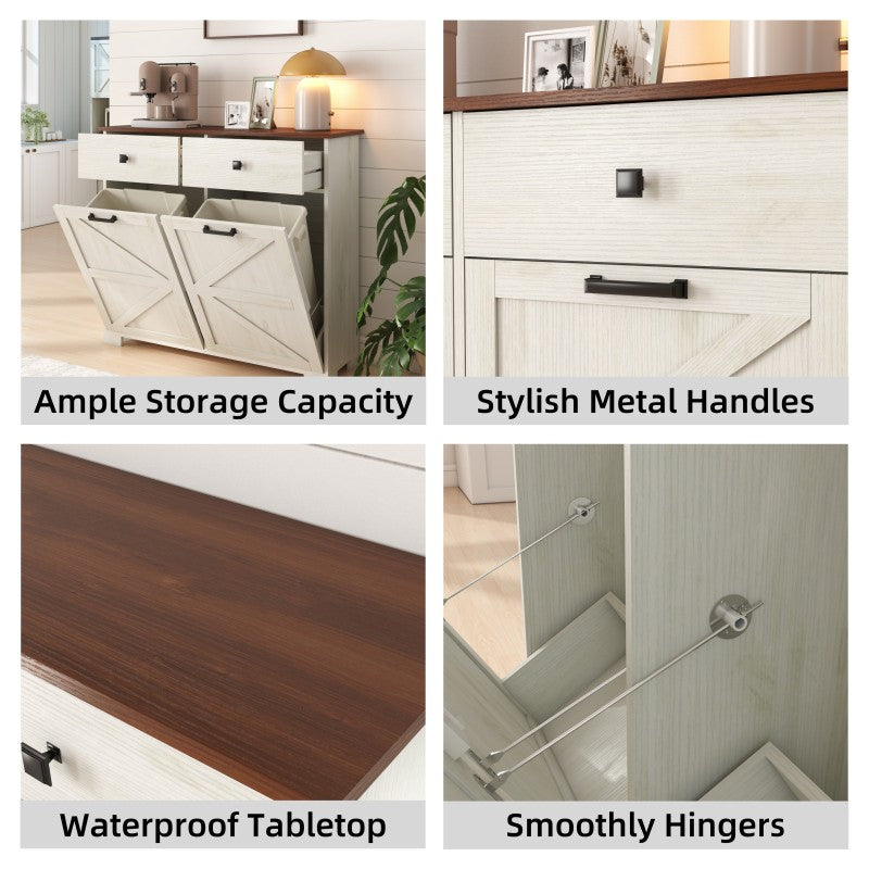 Farmhouse Barn-Door Double Tilt-Out Kitchen Trash Cabinet