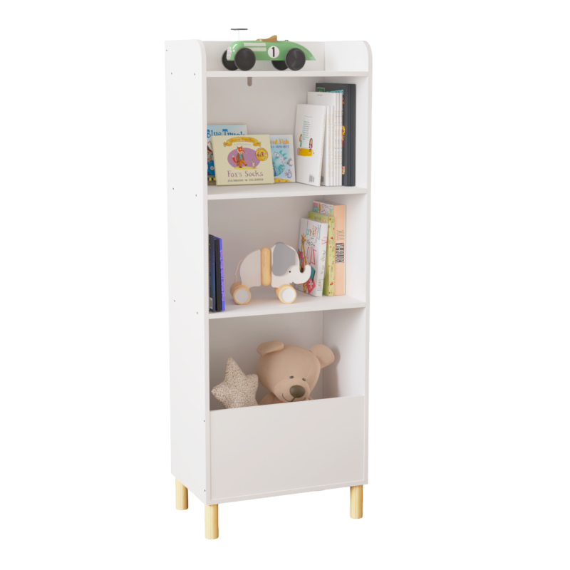 Modern 4-Tier Kids Bookcase for Playroom with Toy Storage