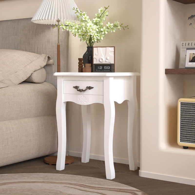 Classic White Living Room Side Table with Drawer