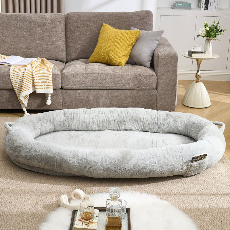 Human Dog Bed for Adult, Giant Extra Large Memory Foam Human Size Pet Bed for People, Fluffy Plush Dog Bed for Human with Storage Pocket Cover Portable Handle Non-Slip Bottom