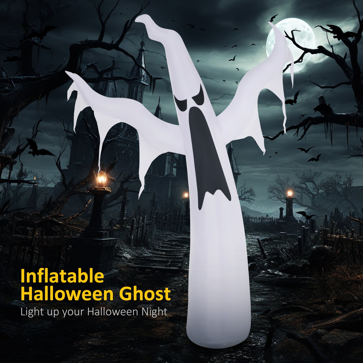HOMCOM 6-Ft LED-Lit Halloween Ghost Inflatable for Yard