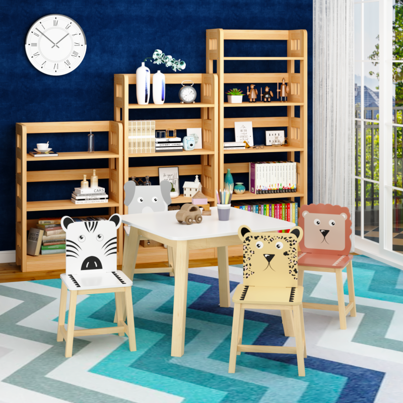 Playful Playroom Kids Table & 4 Animal Chairs, Spacious Top