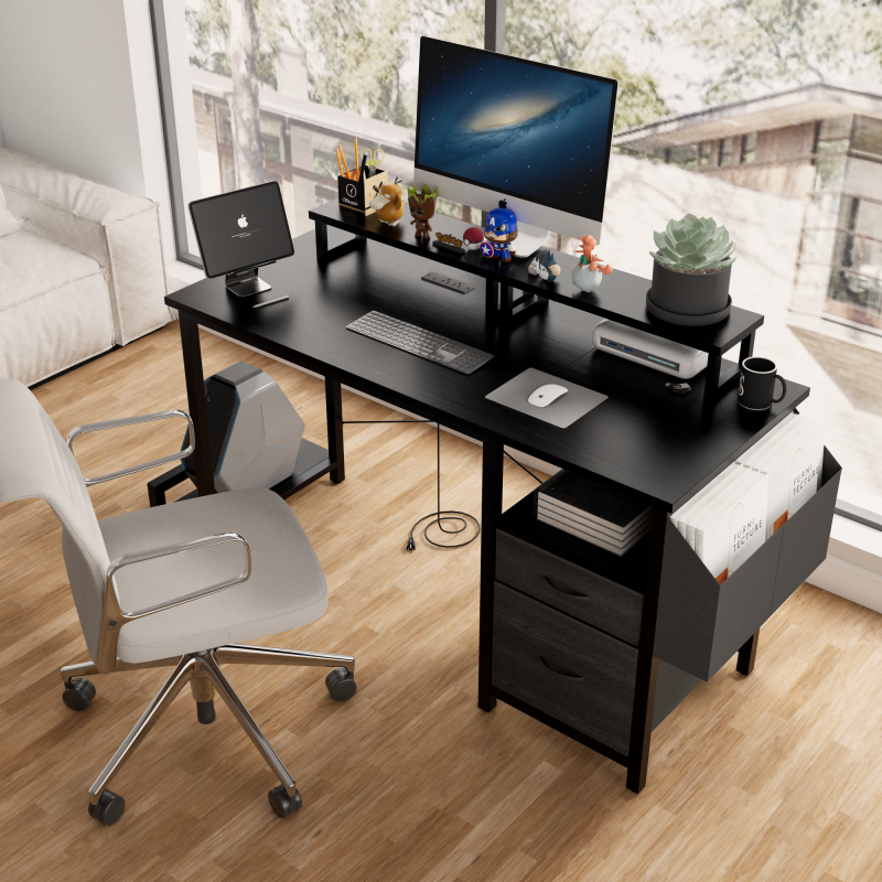 Rustic Brown Computer Desk for Home Office with Outlets