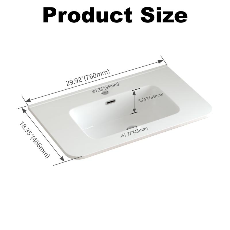 Dark Walnut 30" Floating Bathroom Vanity, Integrated Sink